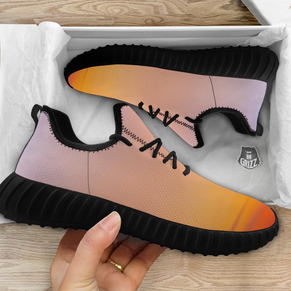 Sky Sunrise Print Black Walking Shoes-grizzshop