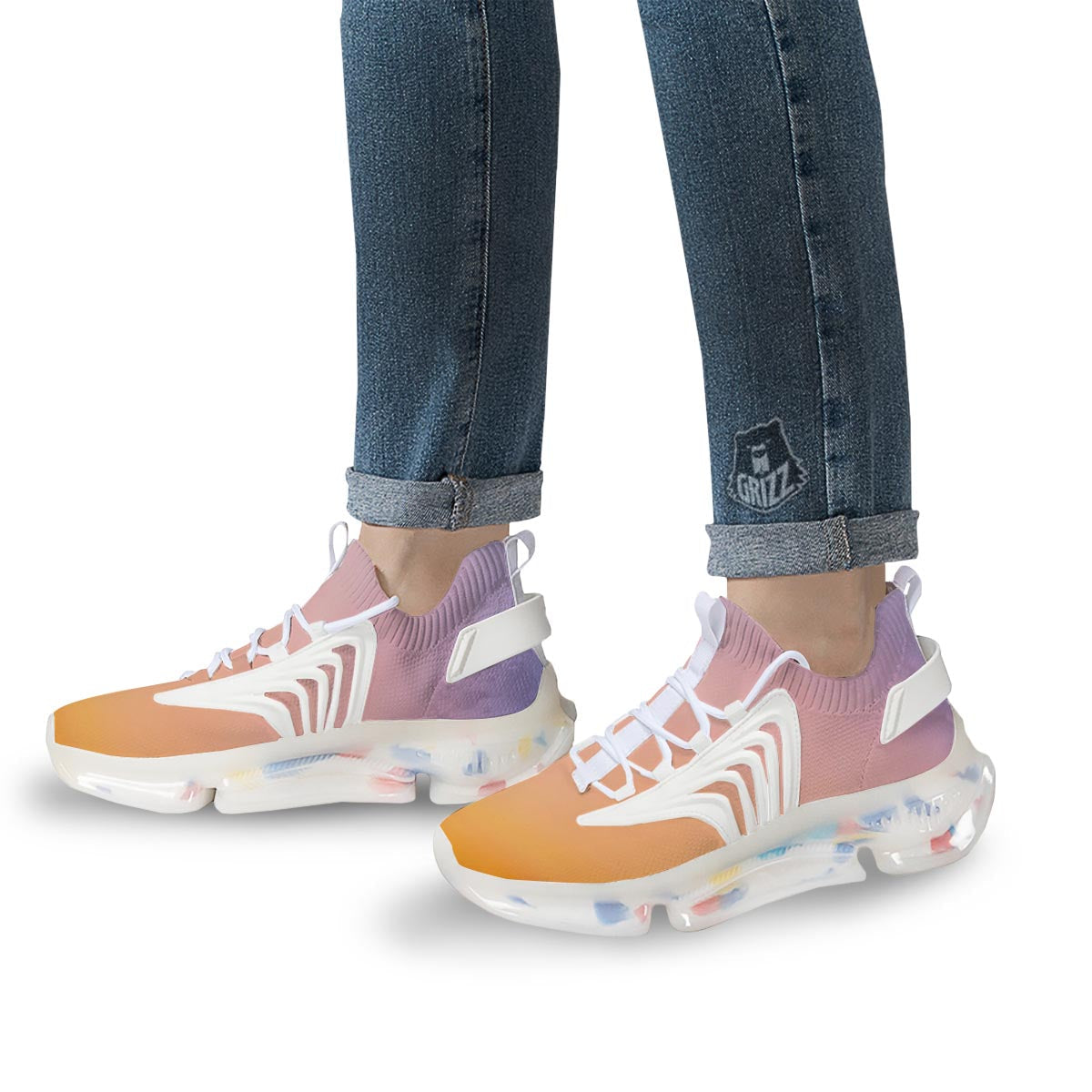 Sky Sunrise Print White Gym Shoes-grizzshop