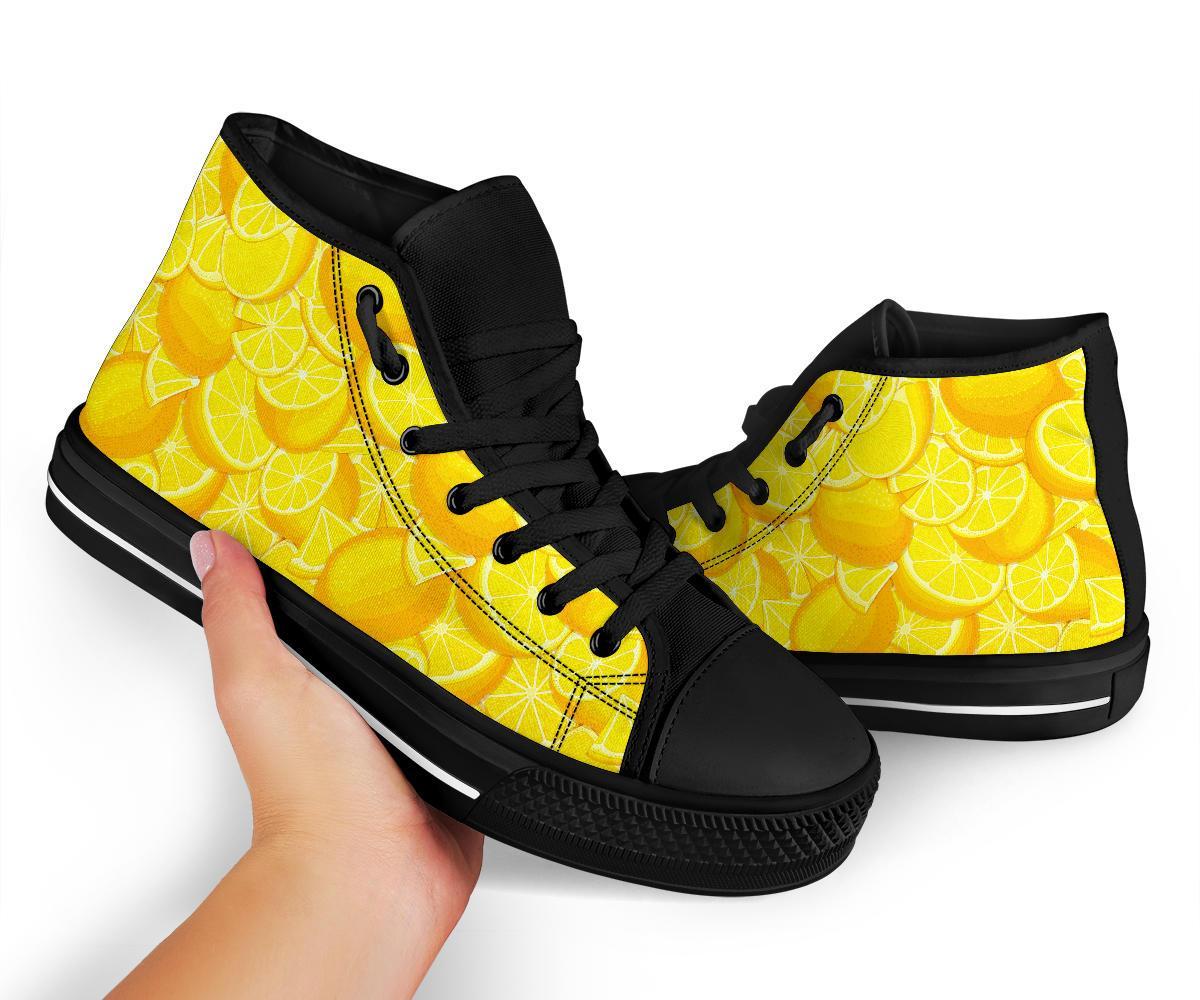 Slice Lemon Pattern Print Men Women's High Top Shoes-grizzshop