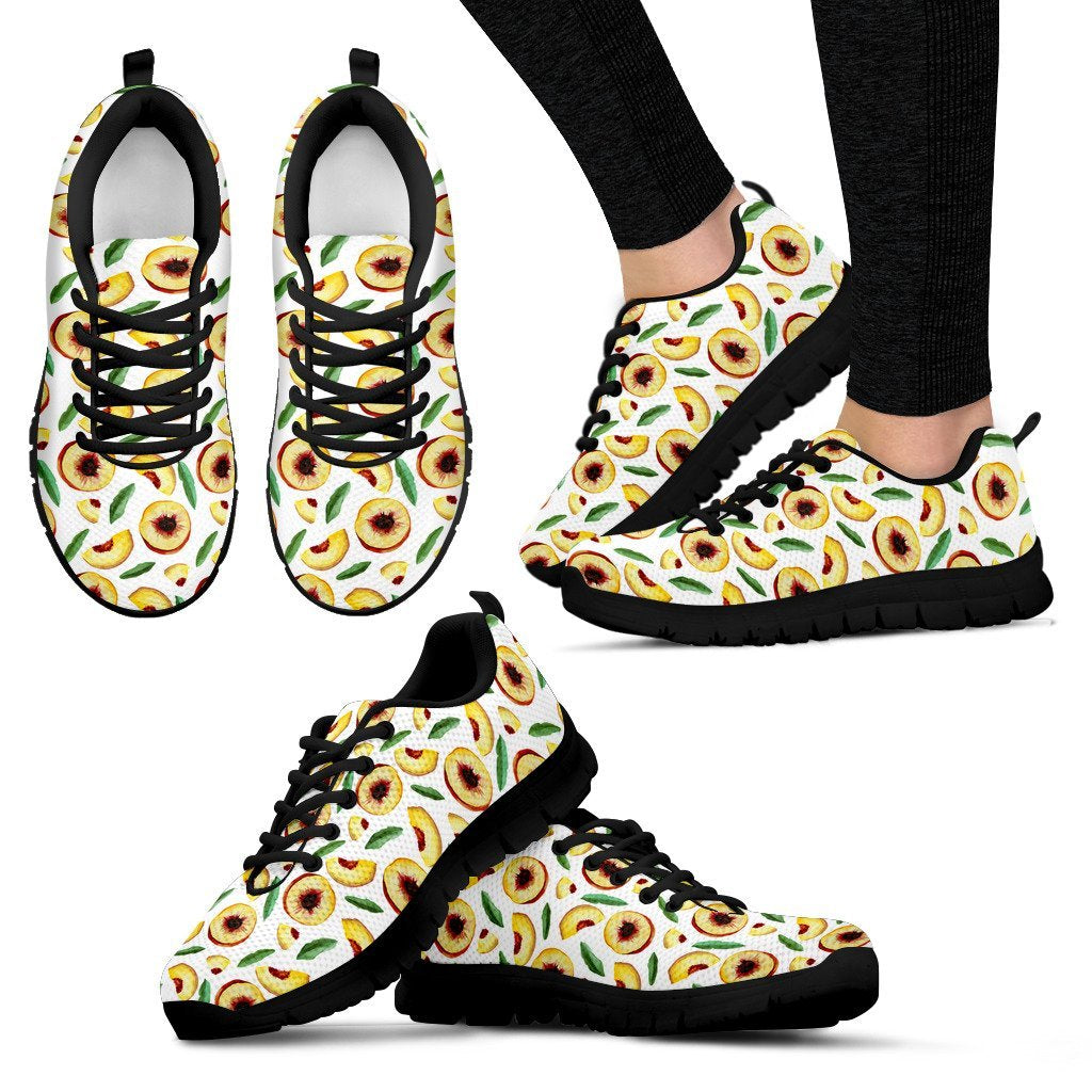 Slice Peach Pattern Print Black Sneaker Shoes For Men Women-grizzshop