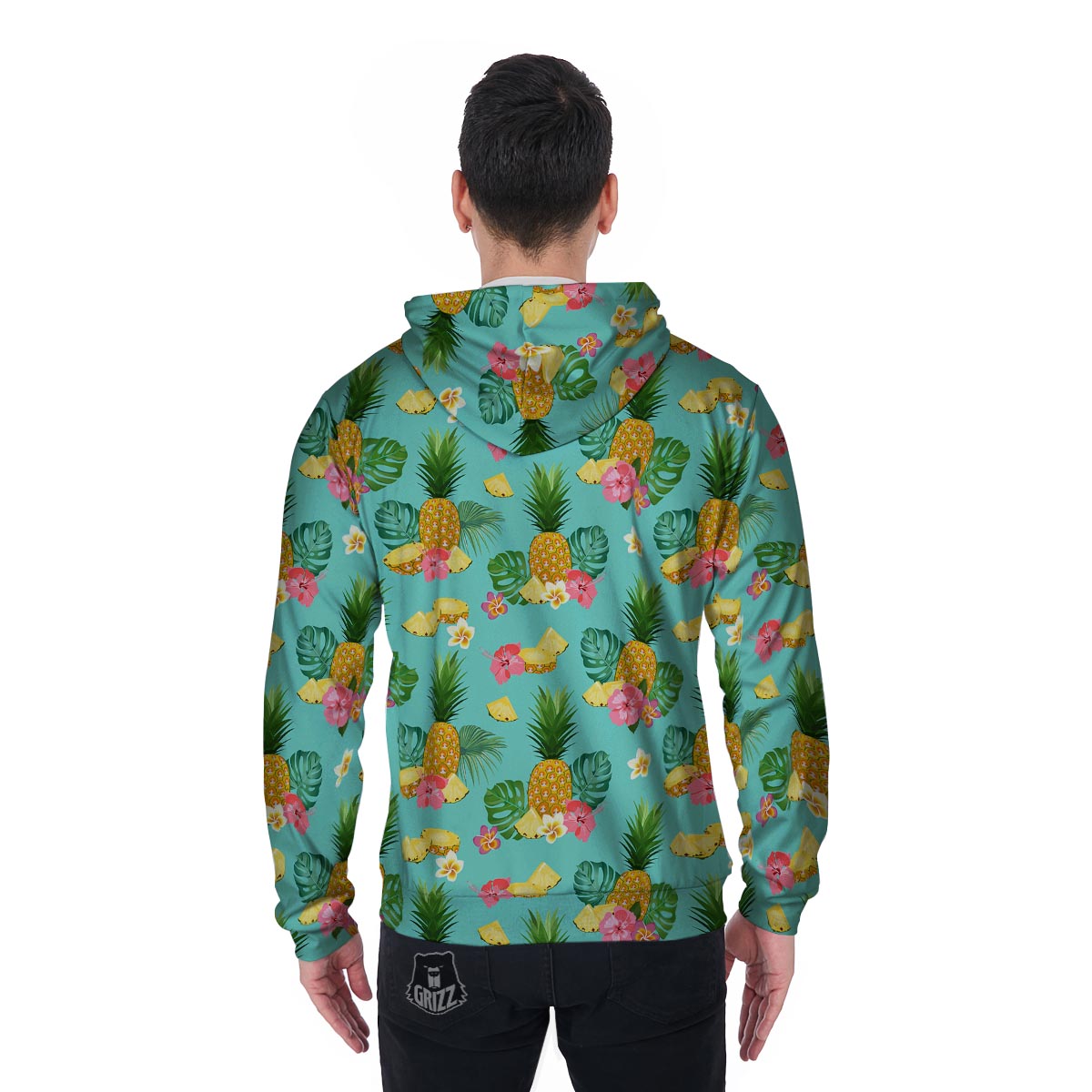Slice Tropical Pineapple Print Men's Zip Up Hoodie-grizzshop
