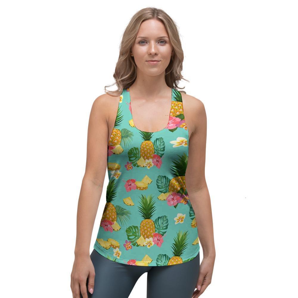 Slice Tropical Pineapple Print Women's Racerback Tank Top-grizzshop