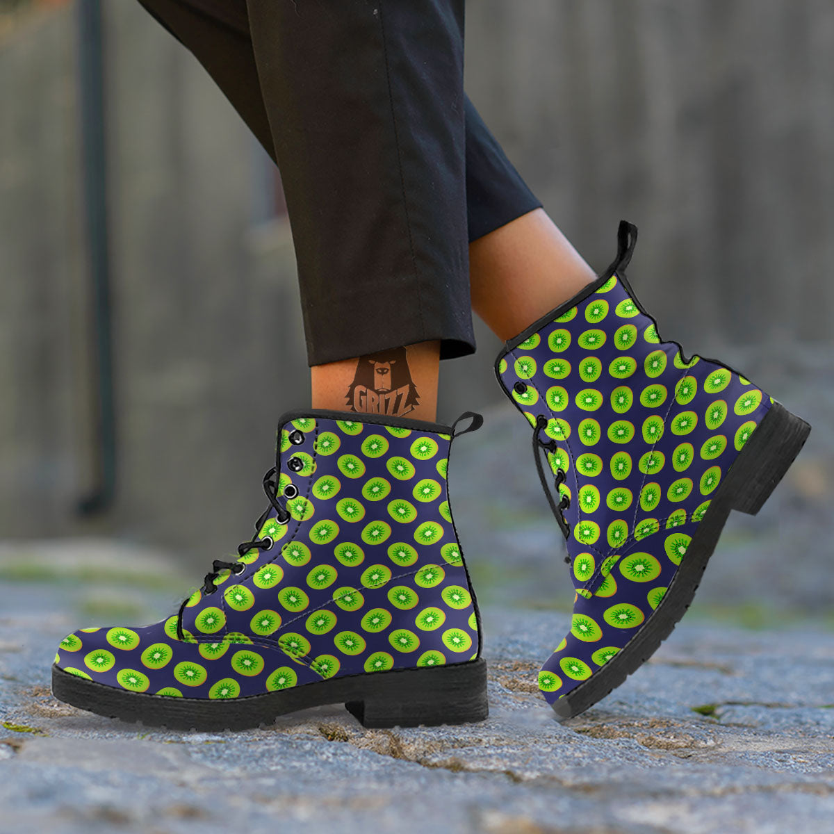 Slices Kiwi Print Pattern Leather Boots-grizzshop