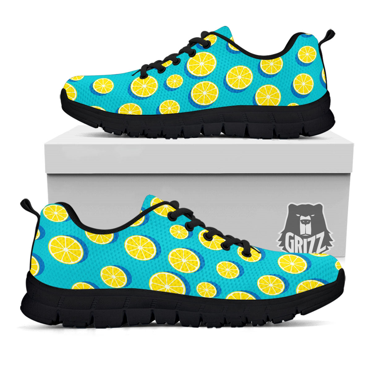 Slices Lemon Print Pattern Black Sneaker-grizzshop