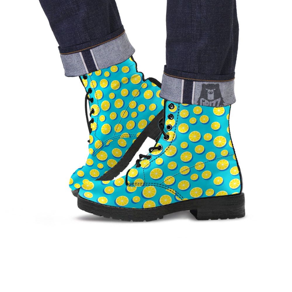 Slices Lemon Print Pattern Leather Boots-grizzshop