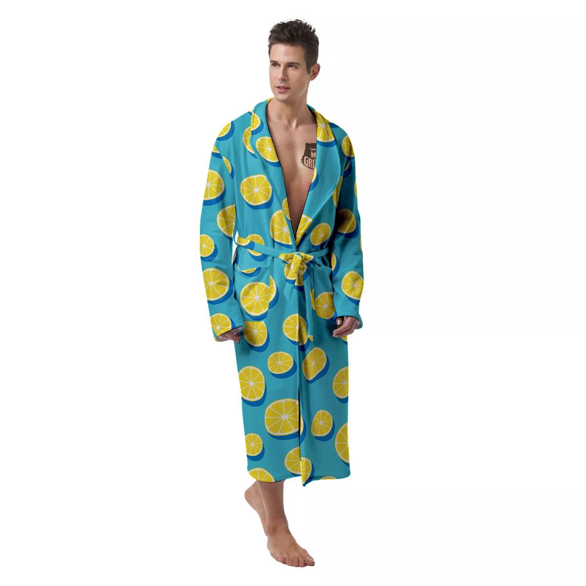 Slices Lemon Print Pattern Men's Robe-grizzshop