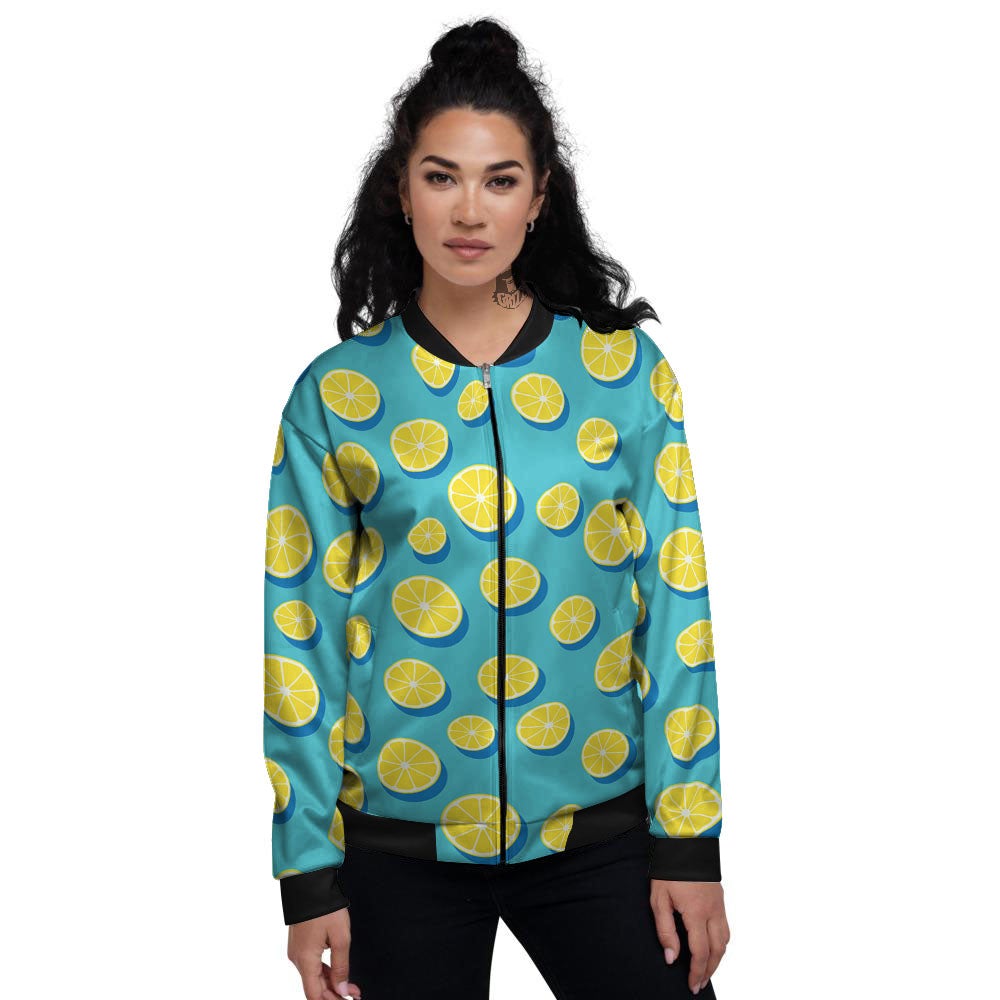 Slices Lemon Print Pattern Women's Bomber Jacket-grizzshop