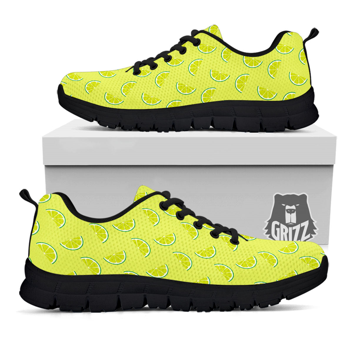 Slices Lime Green Print Pattern Black Sneaker-grizzshop