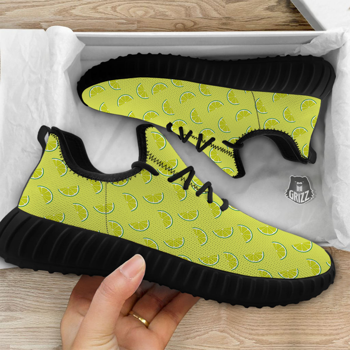 Slices Lime Green Print Pattern Black Walking Shoes-grizzshop