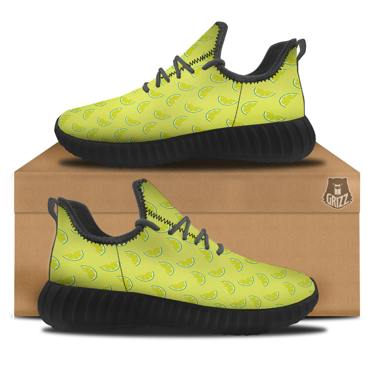 Slices Lime Green Print Pattern Black Walking Shoes-grizzshop