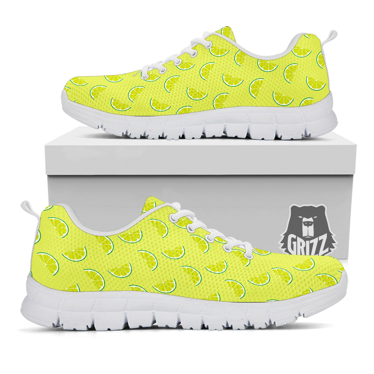 Slices Lime Green Print Pattern White Sneaker-grizzshop