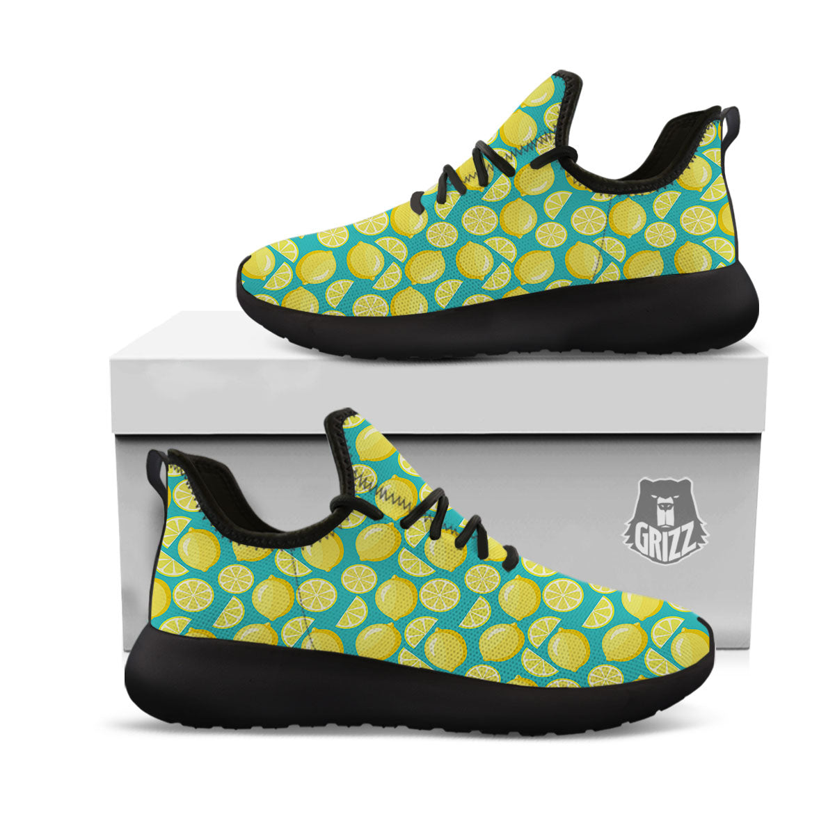 Slices Lime Print Pattern Black Athletic Shoes-grizzshop