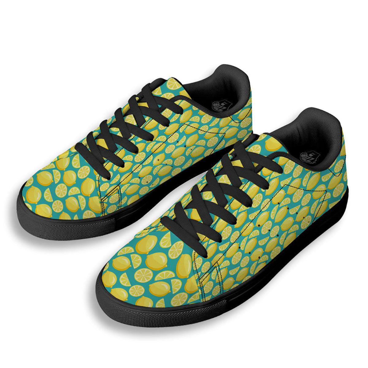 Slices Lime Print Pattern Black Low Top Sneakers-grizzshop