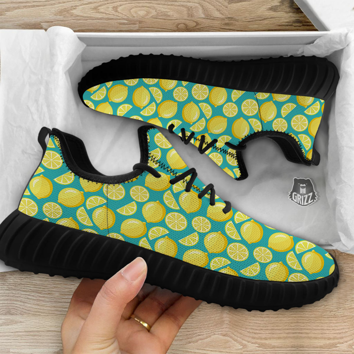 Slices Lime Print Pattern Black Walking Shoes-grizzshop