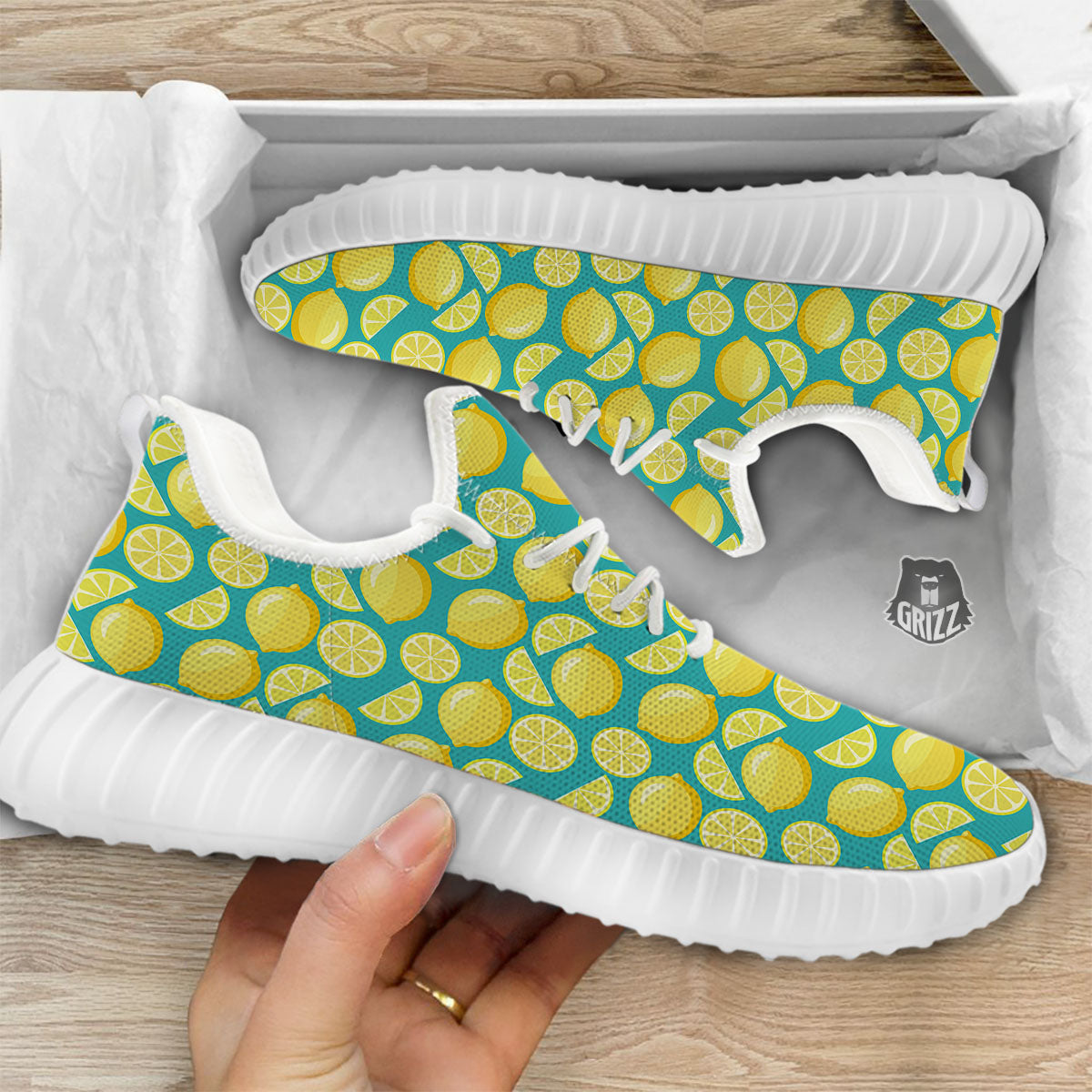 Slices Lime Print Pattern White Walking Shoes-grizzshop