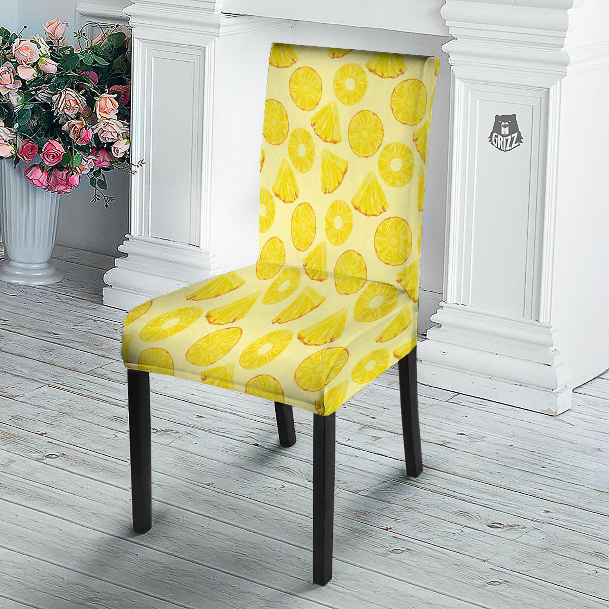 Slices Pineapple Print Pattern Dining Chair Slipcover-grizzshop
