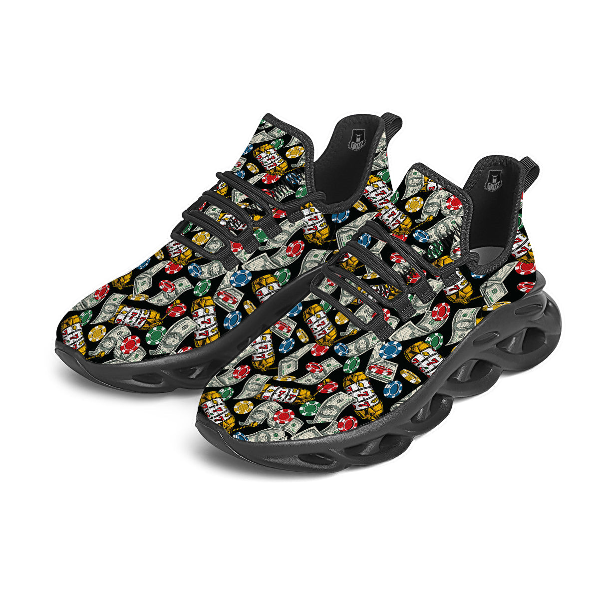 Slot Machines Casino Print Pattern Black Running Shoes-grizzshop