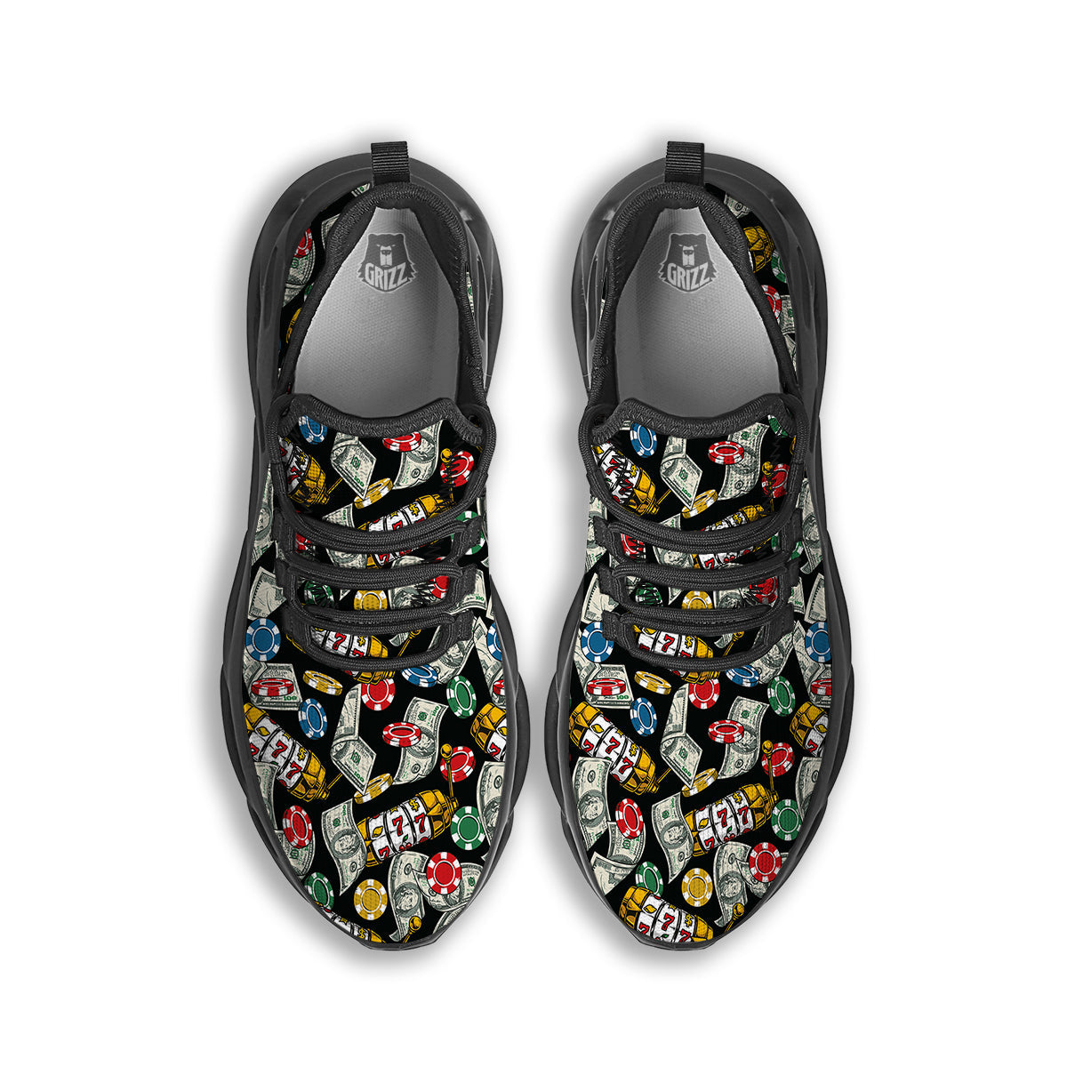 Slot Machines Casino Print Pattern Black Running Shoes-grizzshop