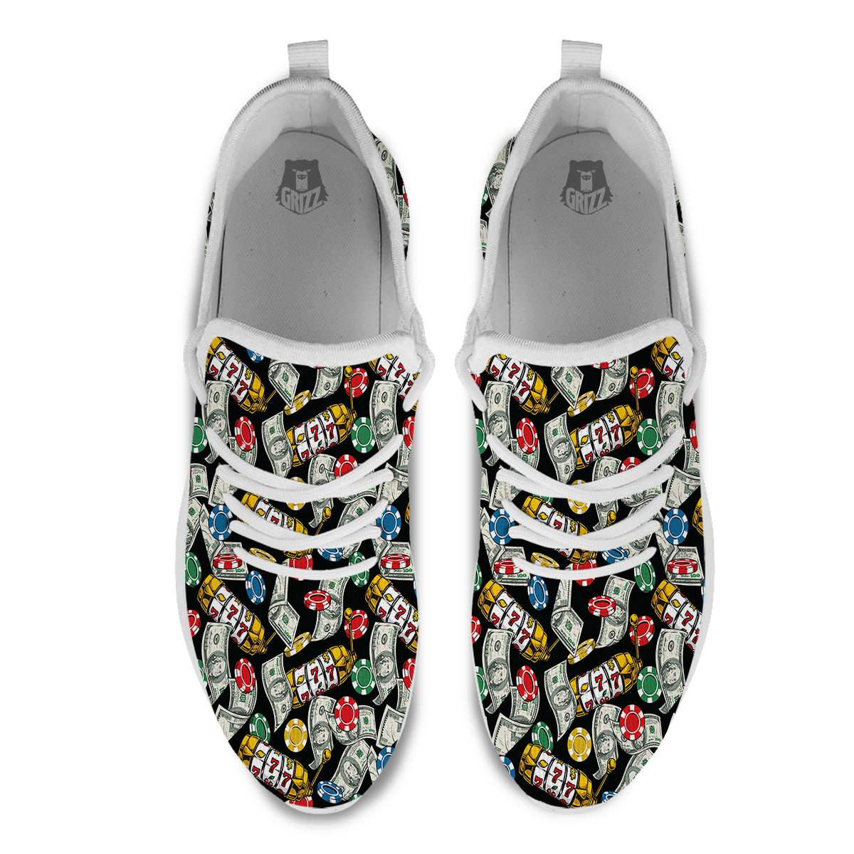 Slot Machines Casino Print Pattern White Athletic Shoes-grizzshop