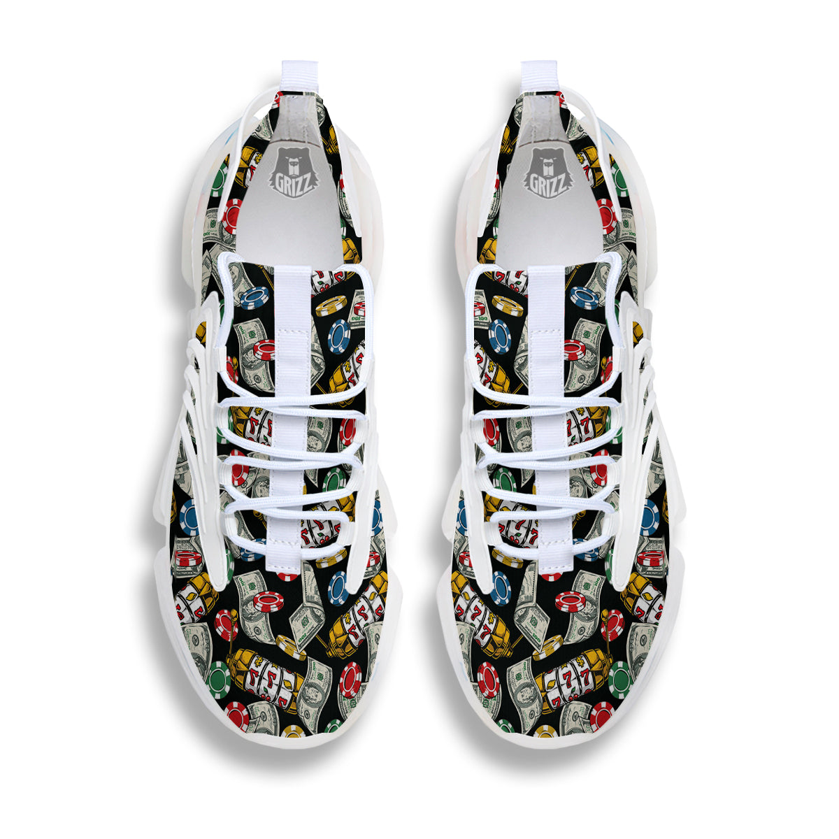 Slot Machines Casino Print Pattern White Gym Shoes-grizzshop