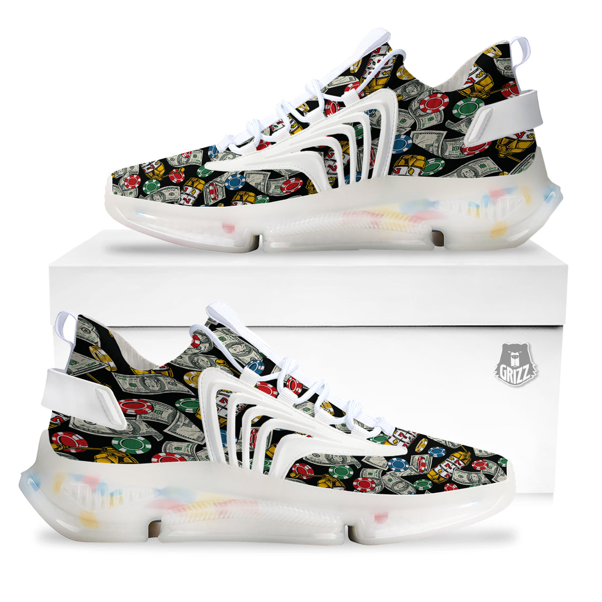 Slot Machines Casino Print Pattern White Gym Shoes-grizzshop