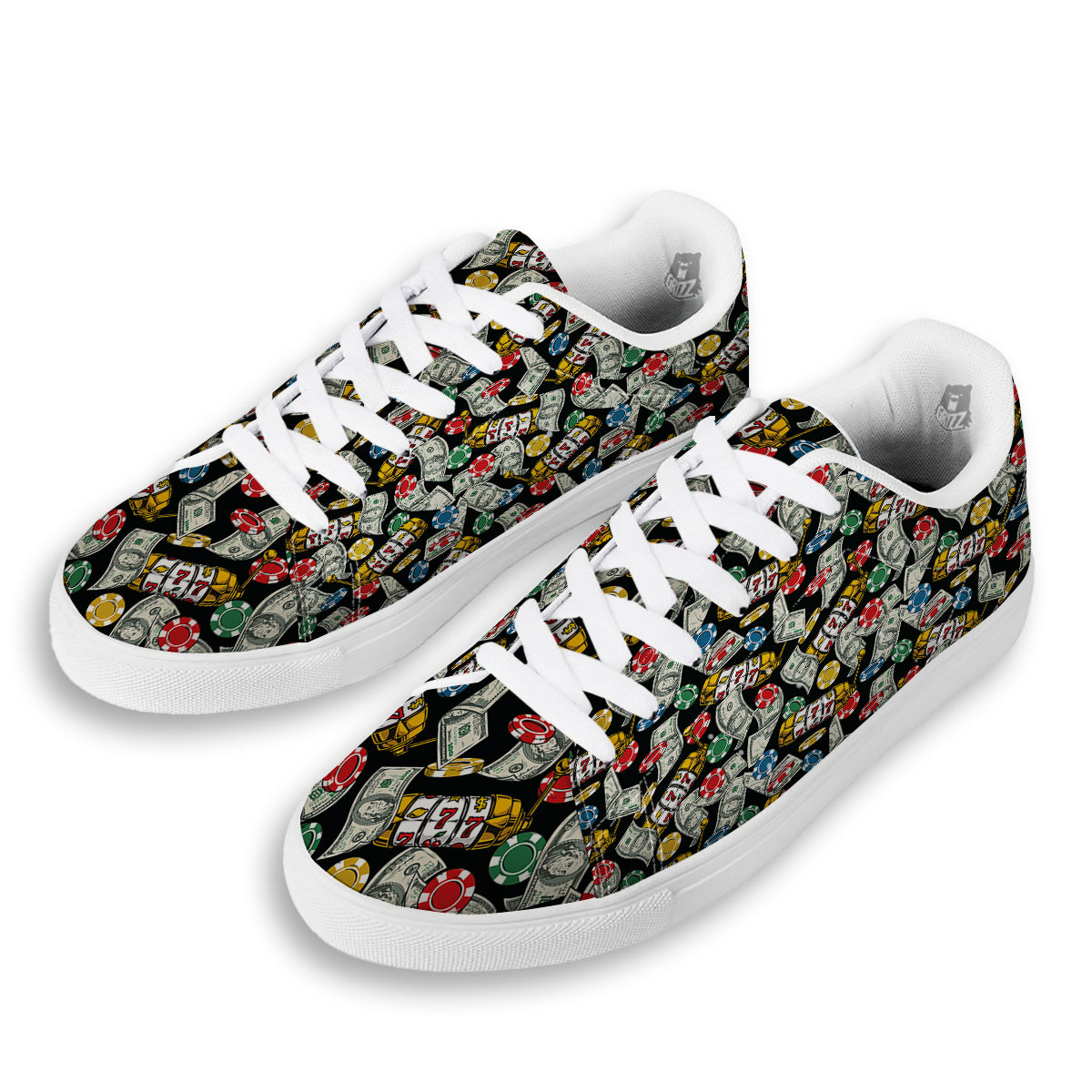 Slot Machines Casino Print Pattern White Low Top Sneakers-grizzshop