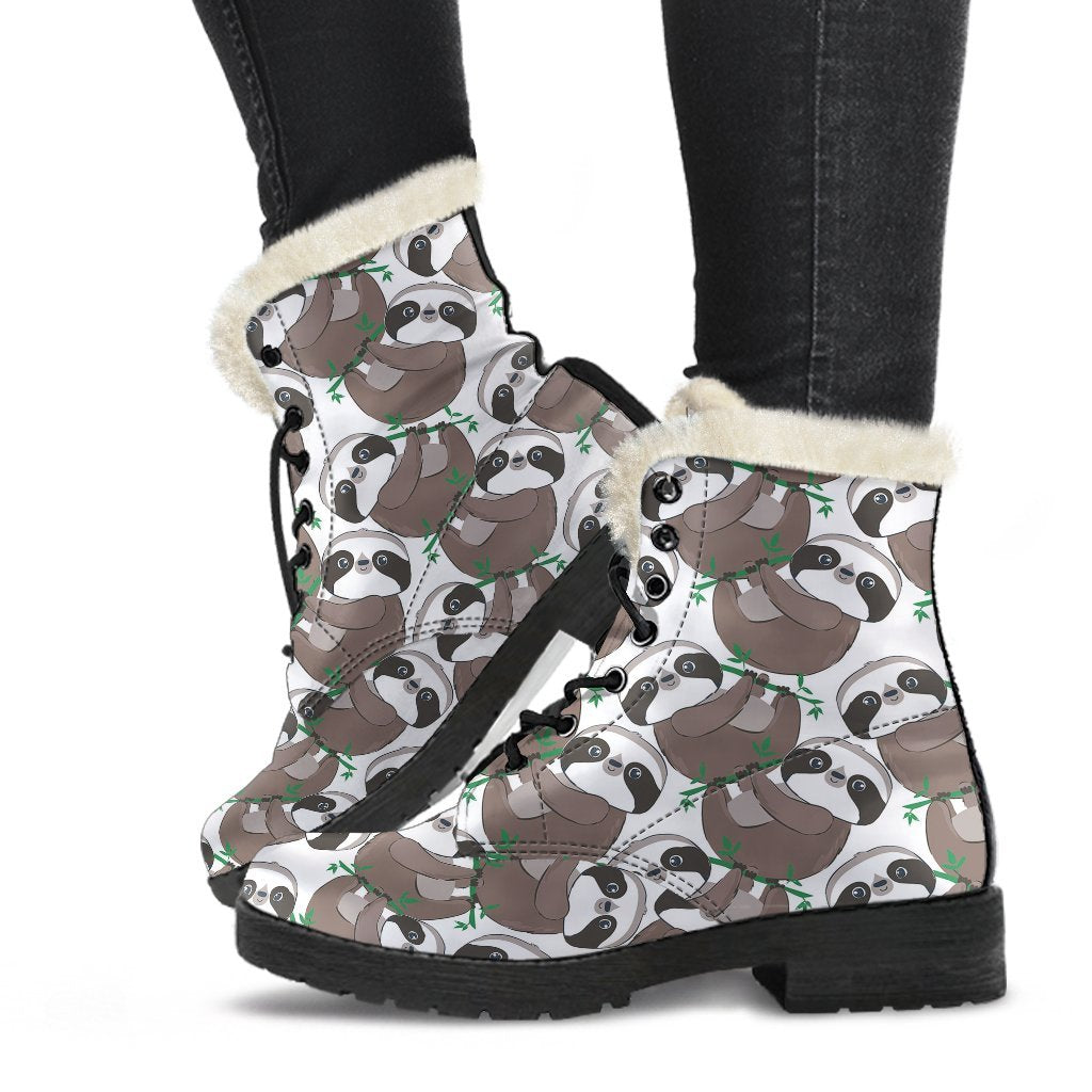 Sloth Bamboo Pattern Print Comfy Winter Boots-grizzshop