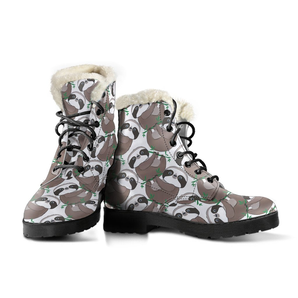 Sloth Bamboo Pattern Print Comfy Winter Boots-grizzshop