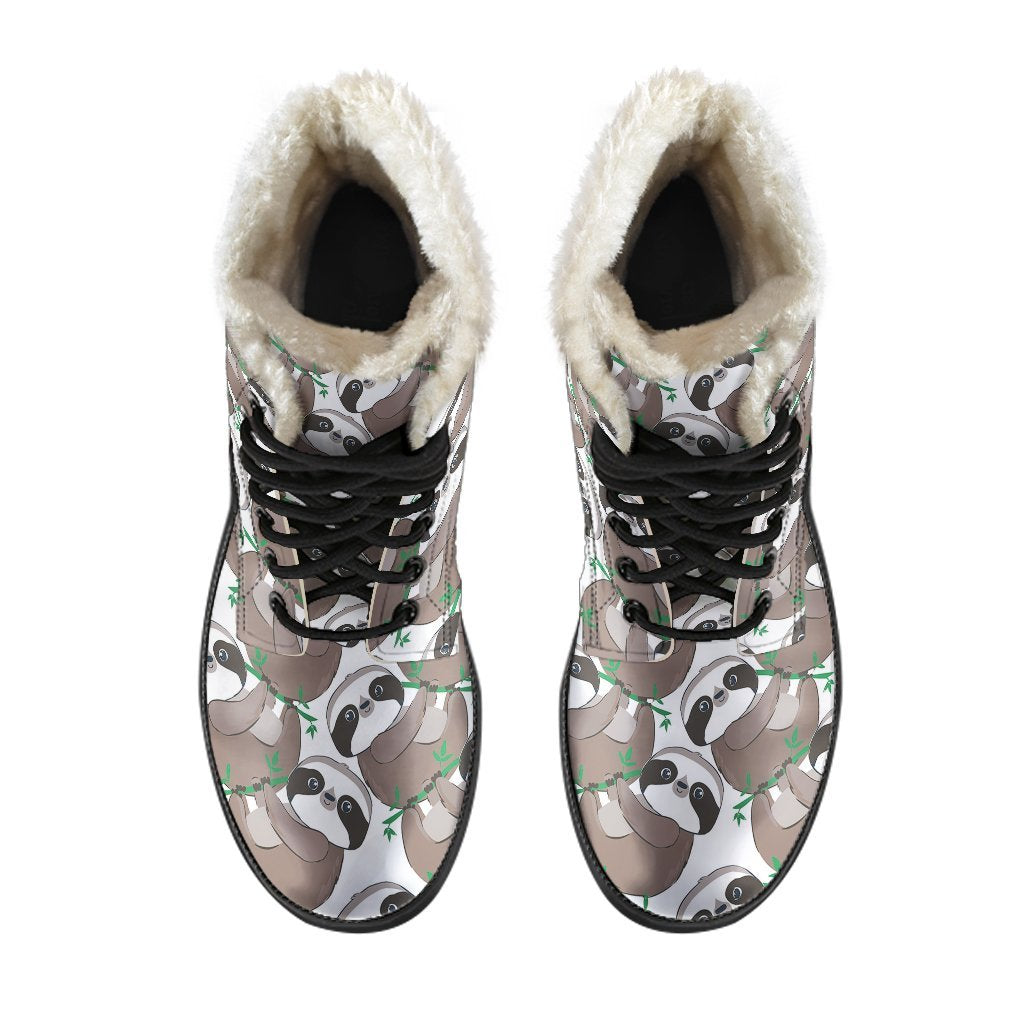 Sloth Bamboo Pattern Print Comfy Winter Boots-grizzshop