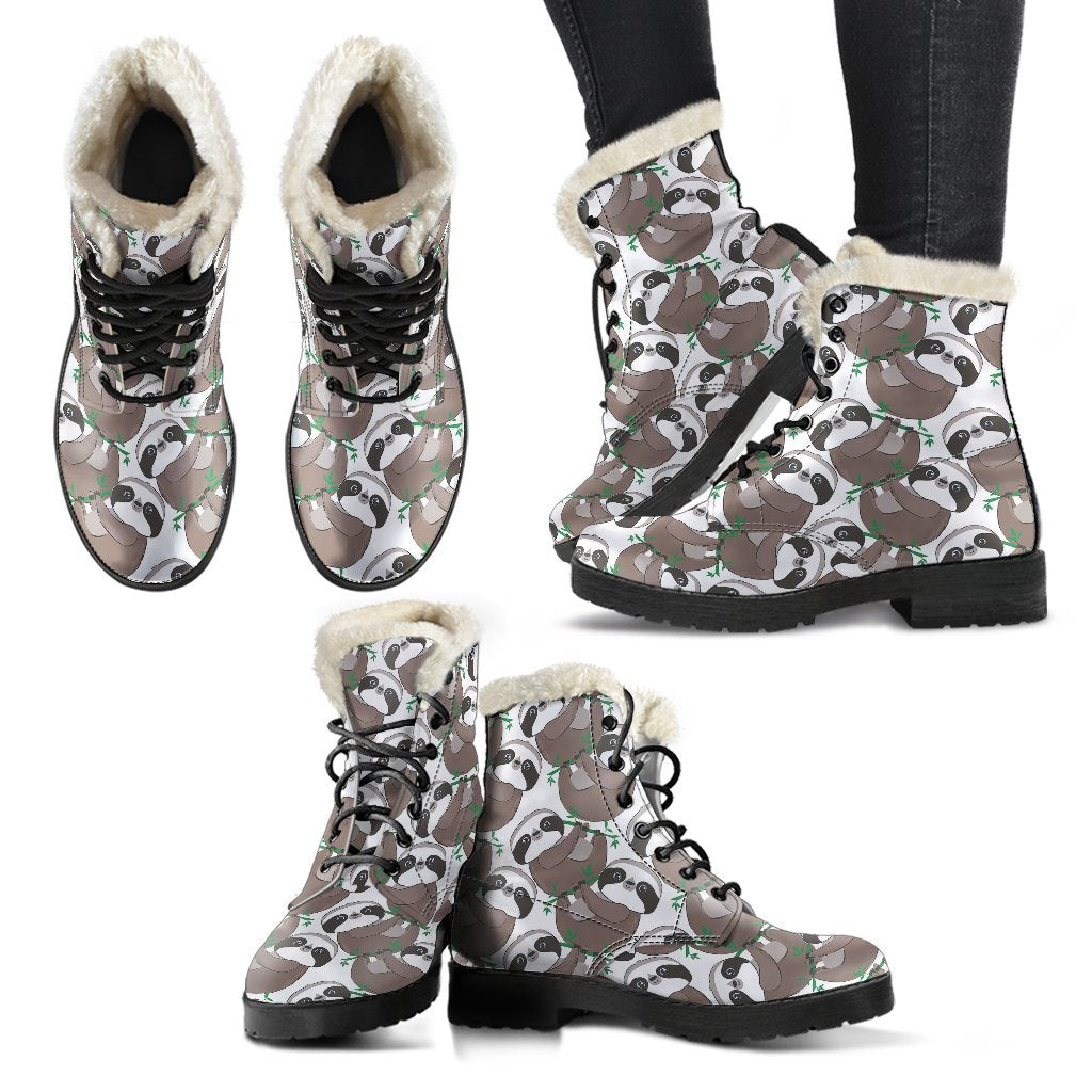 Sloth Bamboo Pattern Print Comfy Winter Boots-grizzshop
