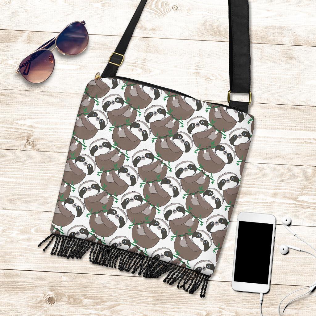 Sloth Bamboo Pattern Print Crossbody Bags-grizzshop