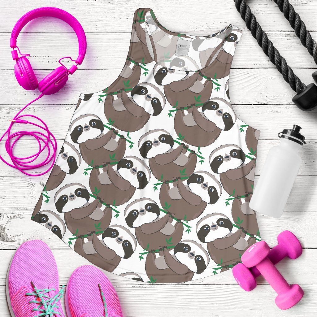 Sloth Bamboo Pattern Print Women's Racerback Tank Tops-grizzshop