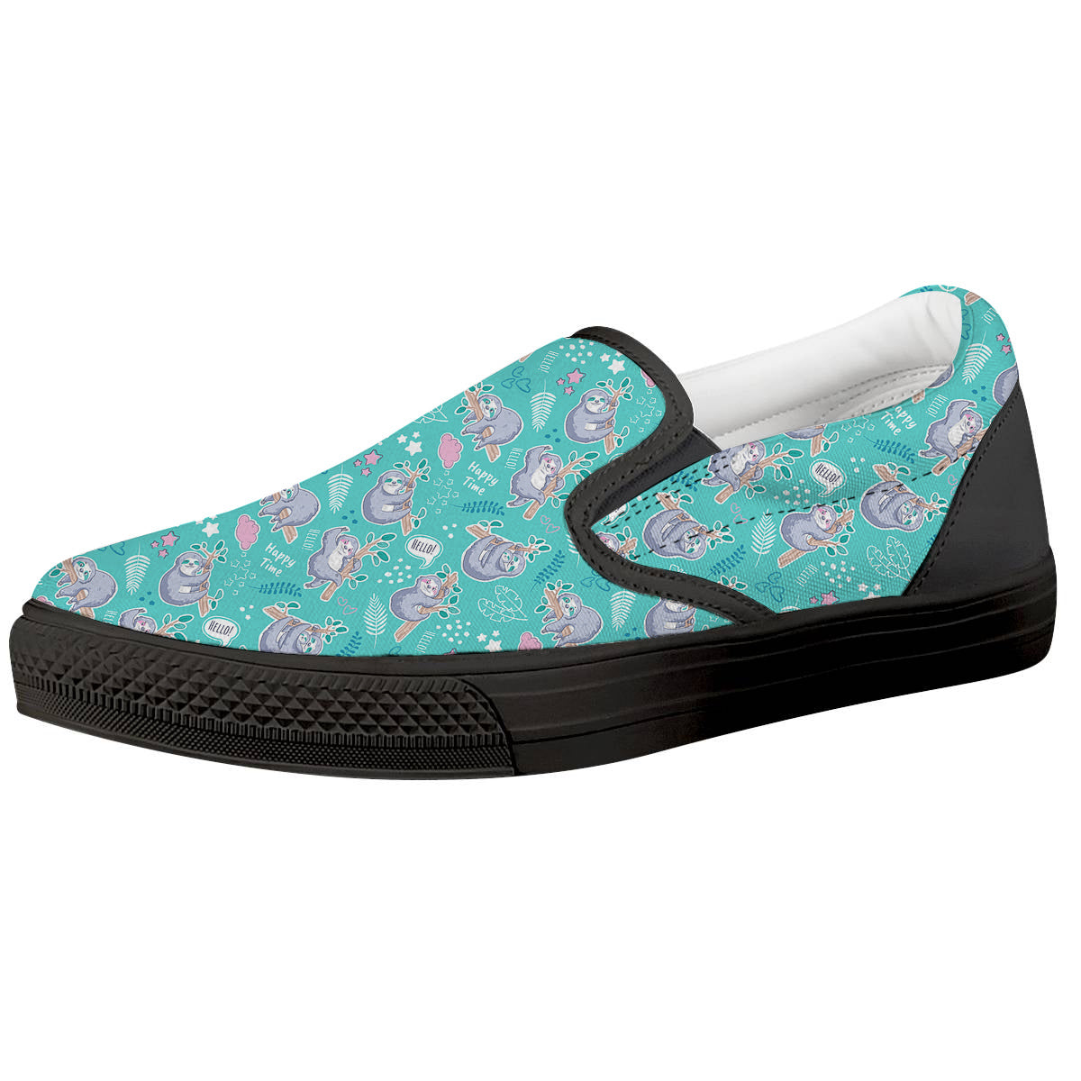 Sloth Cute Print Pattern Black Slip On Shoes-grizzshop