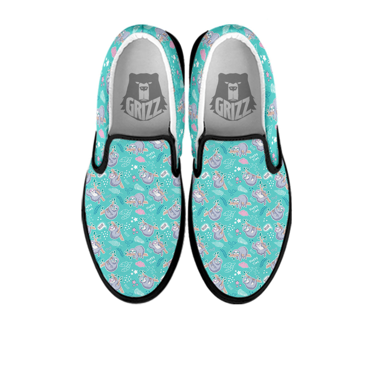 Sloth Cute Print Pattern Black Slip On Shoes-grizzshop
