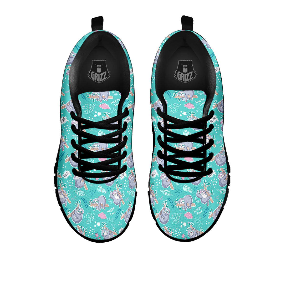 Sloth Cute Print Pattern Black Sneaker-grizzshop