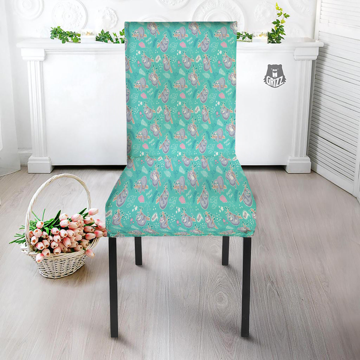 Sloth Cute Print Pattern Dining Chair Slipcover-grizzshop