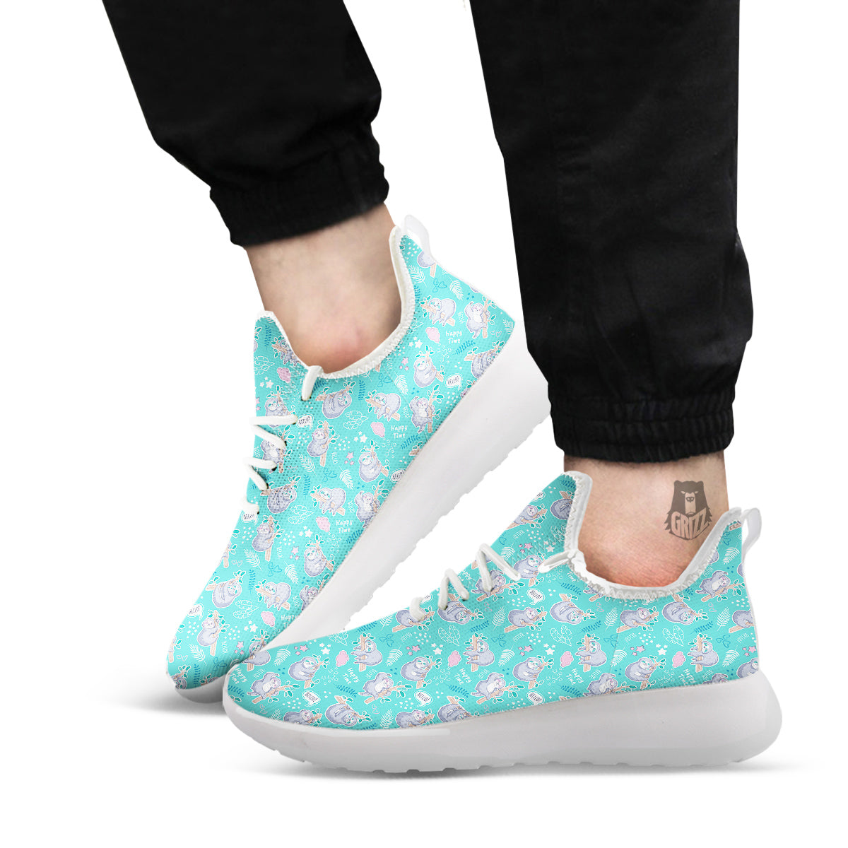 Sloth Cute Print Pattern White Athletic Shoes-grizzshop