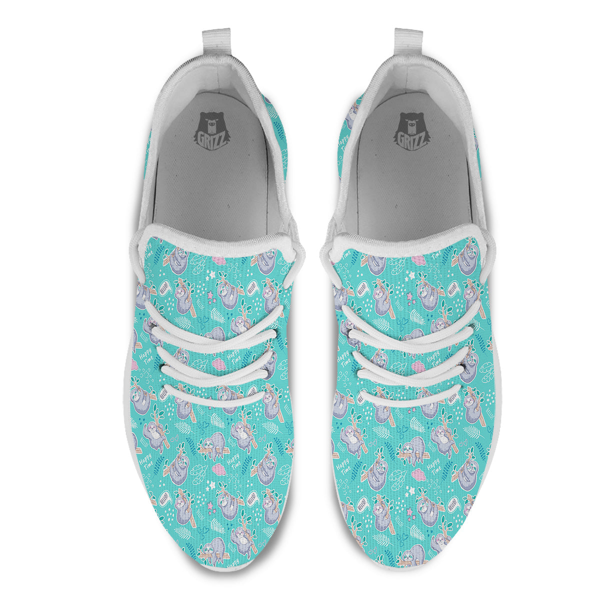 Sloth Cute Print Pattern White Athletic Shoes-grizzshop