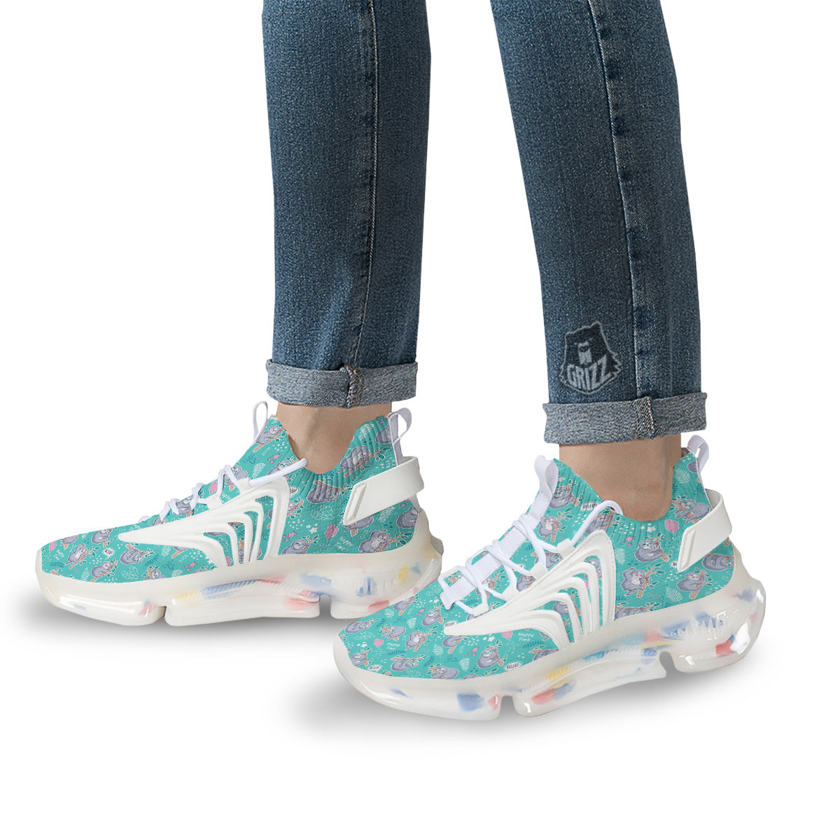Sloth Cute Print Pattern White Gym Shoes-grizzshop