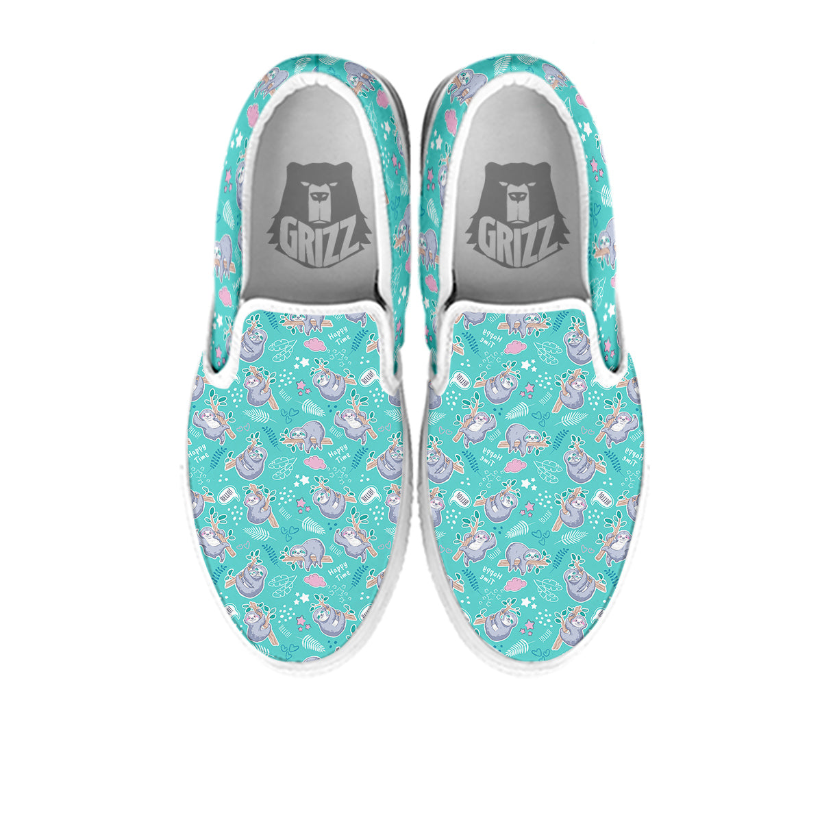 Sloth Cute Print Pattern White Slip On Shoes-grizzshop
