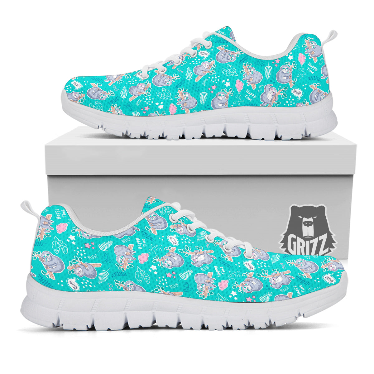 Sloth Cute Print Pattern White Sneaker-grizzshop