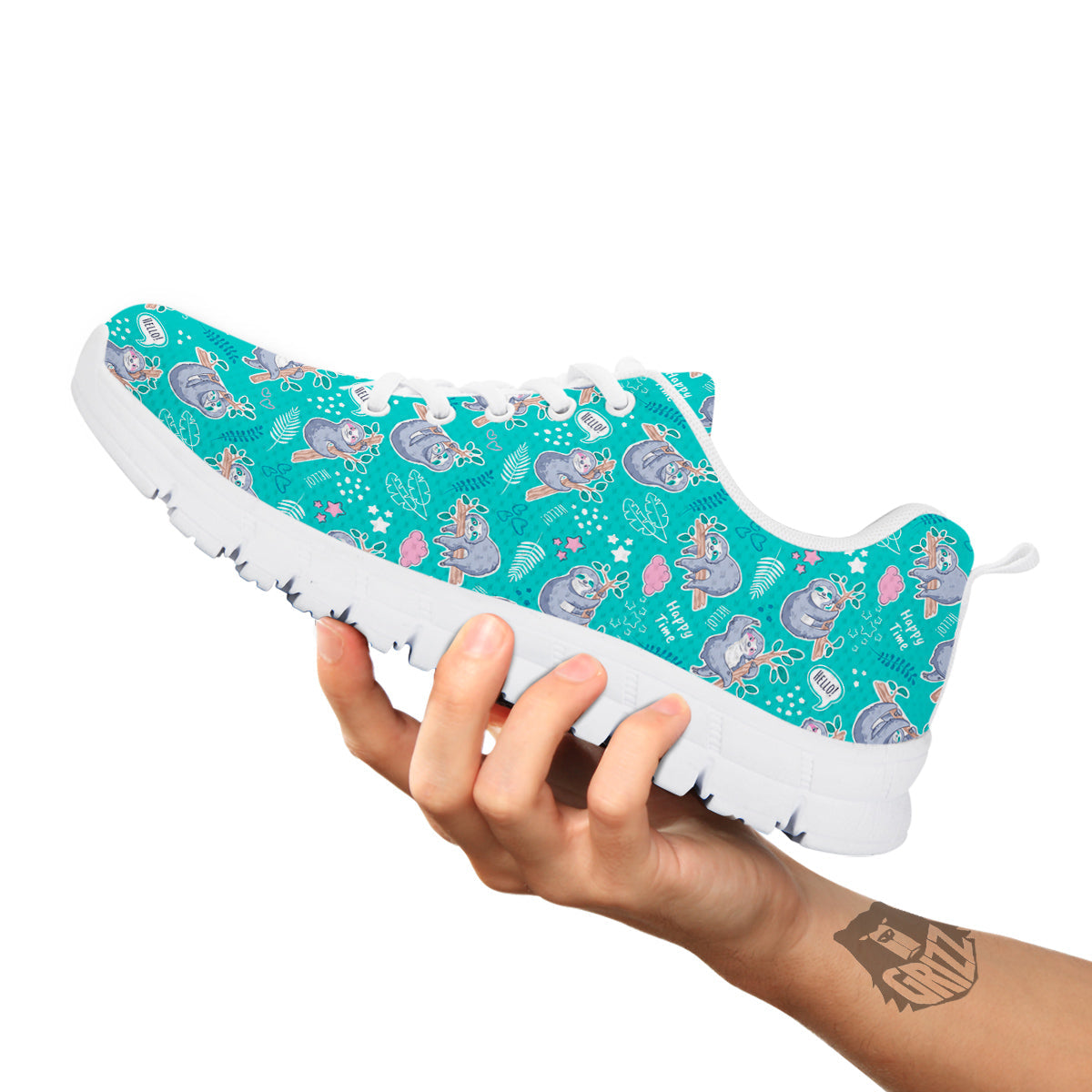 Sloth Cute Print Pattern White Sneaker-grizzshop