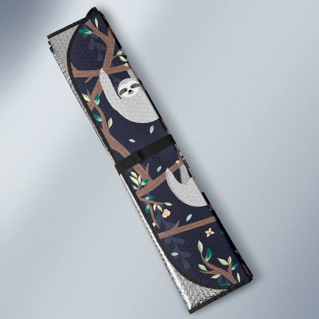Sloth Floral Pattern Print Car Sun Shade-grizzshop