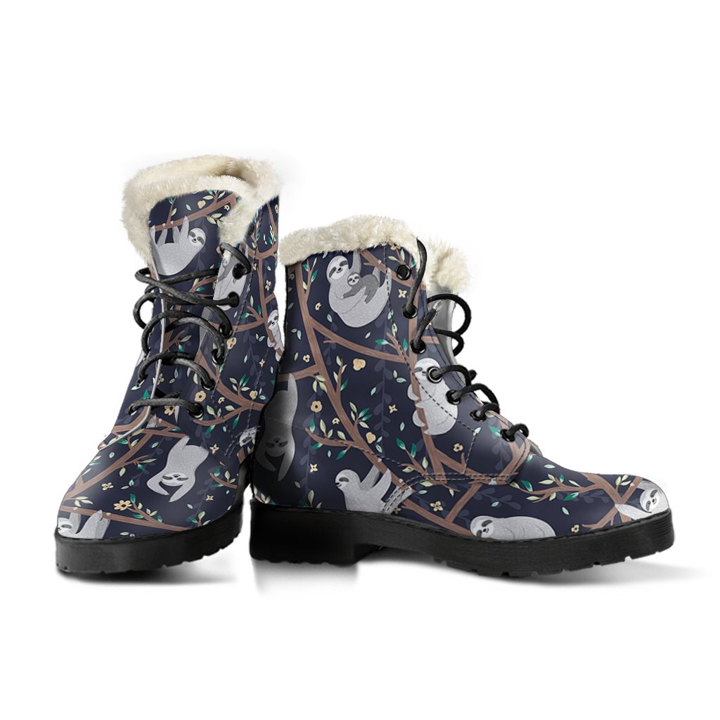 Sloth Floral Pattern Print Comfy Winter Boots-grizzshop