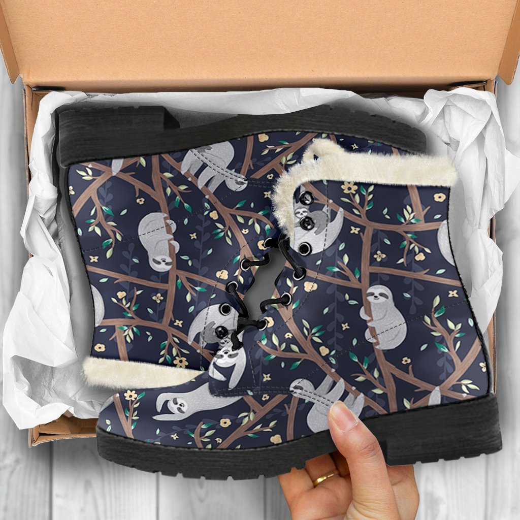 Sloth Floral Pattern Print Comfy Winter Boots-grizzshop