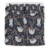 Sloth Floral Pattern Print Duvet Cover Bedding Set-grizzshop