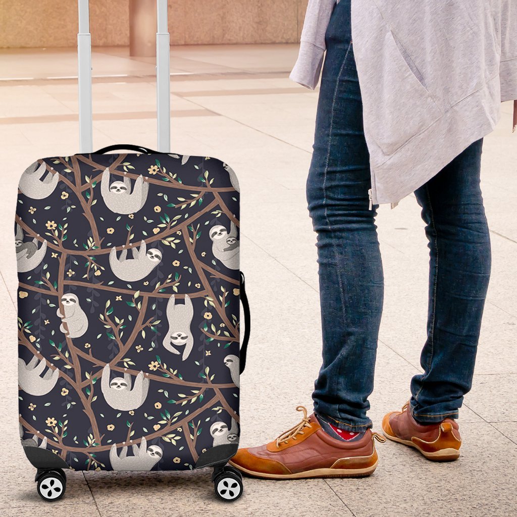 Sloth Floral Pattern Print Luggage Cover Protector-grizzshop