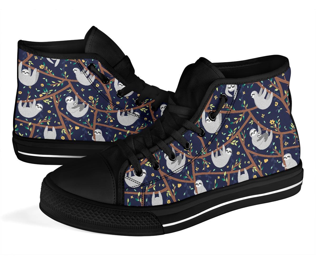 Sloth Floral Pattern Print Men Women's High Top Shoes-grizzshop