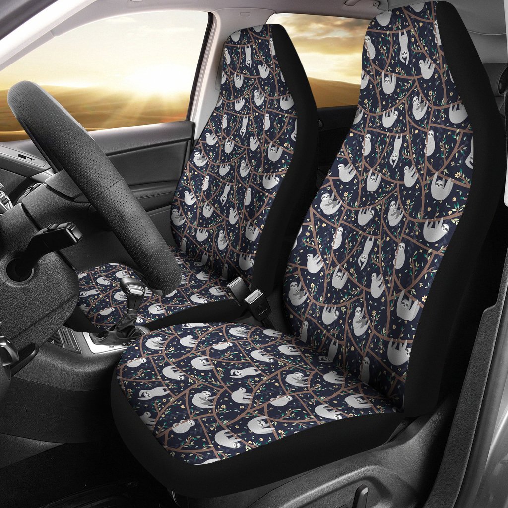 Sloth Floral Pattern Print Universal Fit Car Seat Cover-grizzshop