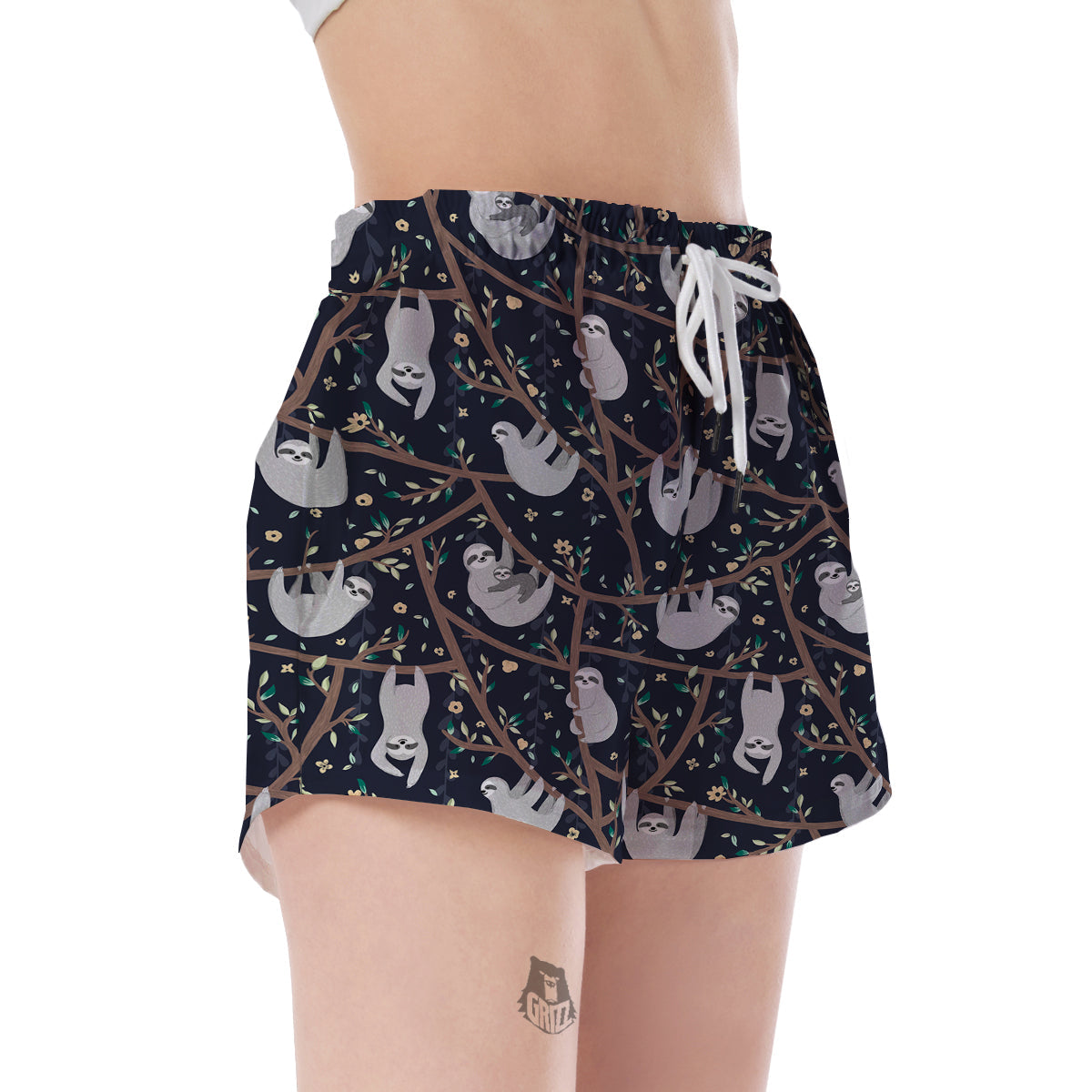 Sloth Floral Pattern Print Women's Shorts-grizzshop